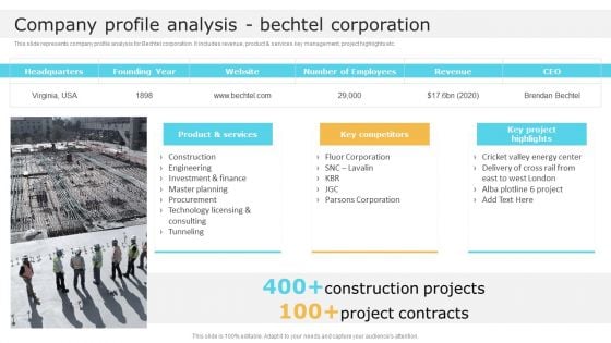 Company Profile Analysis Bechtel Corporation Global Construction Market Overview Slides PDF