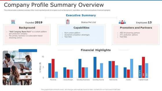 Company Profile Summary Overview Ppt Layouts Format Ideas PDF