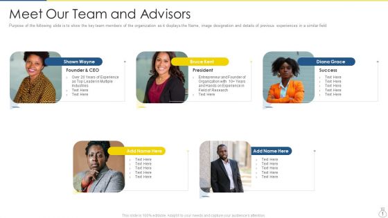 Company Recruitment Application Investor Funding Pitch Deck Meet Our Team And Advisors Mockup PDF Company Recruitment Application Investor Funding Pitch Deck Meet Our Team And Advisors Mockup PDF