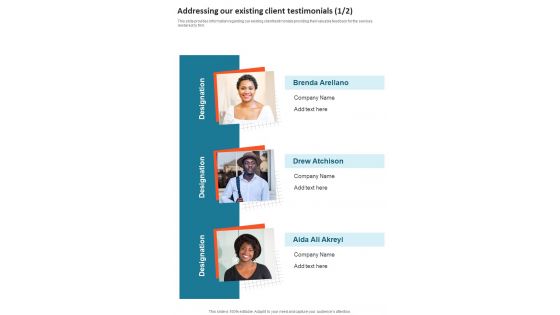 Company Reputation Development And Awareness Creation Addressing Our Existing One Pager Sample Example Document Company Reputation Development And Awareness Creation Addressing Our Existing One Pager Sample Example Document