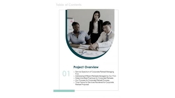 Company Retreat Proposal Template Table Of Contents One Pager Sample Example Document