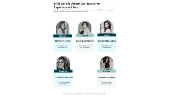 Company Retreat Template Brief Details About Our Extensive One Pager Sample Example Document Company Retreat Template Brief Details About Our Extensive One Pager Sample Example Document