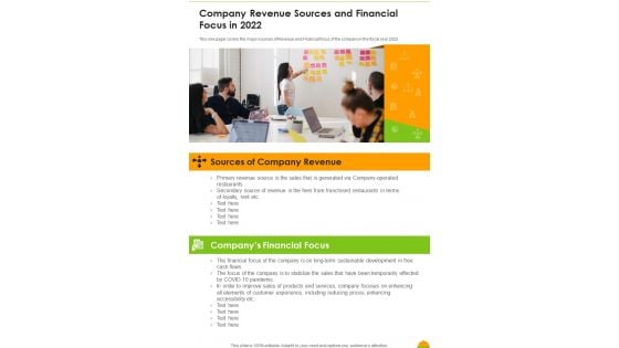 Company Revenue Sources And Financial Focus In 2022 One Pager Documents