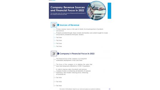 Company Revenue Sources And Financial Focus In 2022 Template 187 One Pager Documents Company Revenue Sources And Financial Focus In 2022 Template 187 One Pager Documents