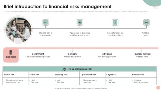 Company Risk Assessment Plan Brief Introduction To Financial Risks Management Designs PDF Company Risk Assessment Plan Brief Introduction To Financial Risks Management Designs PDF