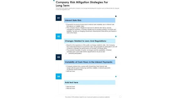 Company Risk Mitigation Strategies For Long Term One Pager Documents