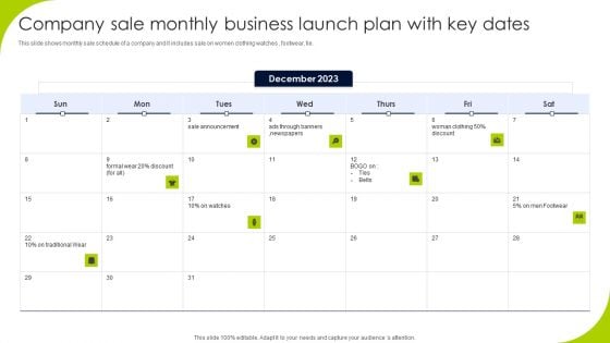 Company Sale Monthly Business Launch Plan With Key Dates Designs PDF