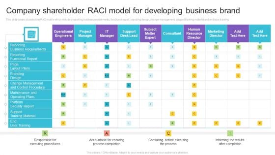 Company Shareholder RACI Model For Developing Business Brand Professional PDF