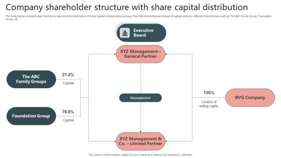 Company Shareholder Structure With Share Capital Distribution Background PDF