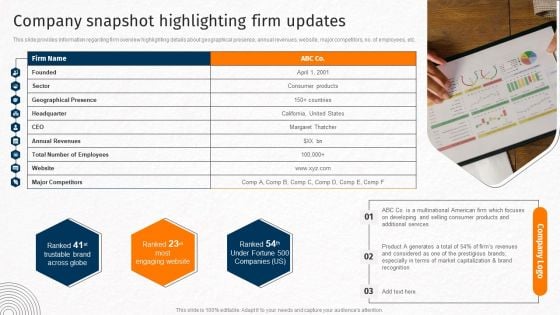 Company Snapshot Highlighting Firm Updates Techniques For Crafting Killer Ideas PDF