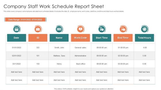 Company Staff Work Schedule Report Sheet Elements PDF