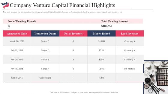 Company Venture Capital Financial Highlights Mockup PDF