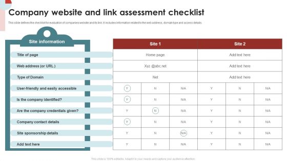 Company Website And Link Assessment Checklist Brochure PDF