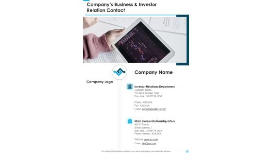 Companys Business And Investor Relation Contact One Pager Documents Companys Business And Investor Relation Contact One Pager Documents
