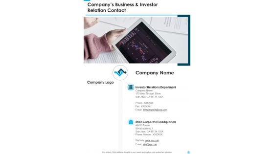 Companys Business And Investor Relation Contact One Pager Documents