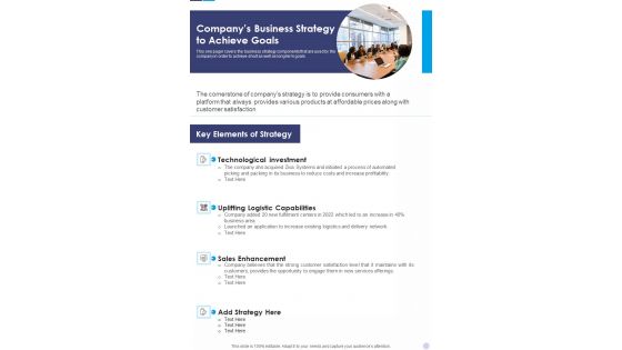 Companys Business Strategy To Achieve Goals Template 189 One Pager Documents Companys Business Strategy To Achieve Goals Template 189 One Pager Documents