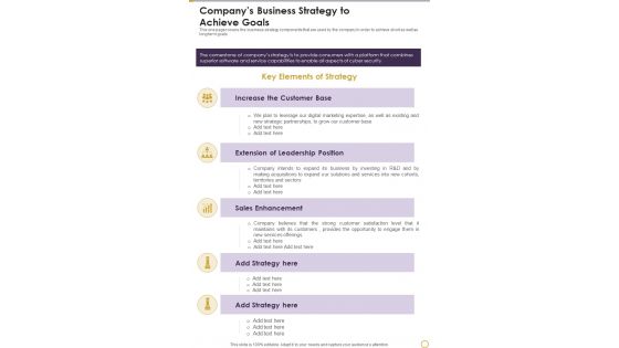 Companys Business Strategy To Achieve Goals Template 250 One Pager Documents