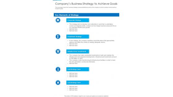 Companys Business Strategy To Achieve Goals Template 300 One Pager Documents