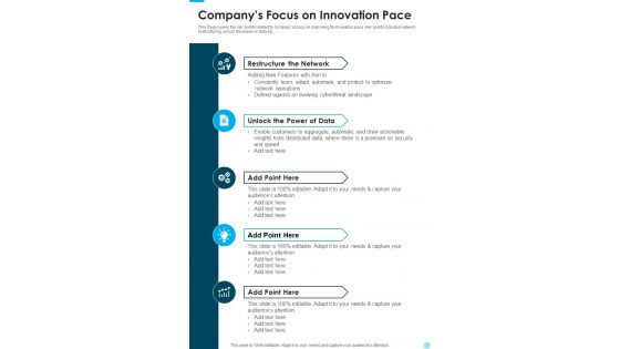 Companys Focus On Innovation Pace One Pager Documents