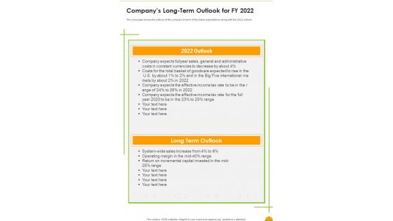 Companys Long Term Outlook For FY 2022 One Pager Documents