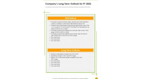 Companys Long Term Outlook For FY 2022 One Pager Documents Companys Long Term Outlook For FY 2022 One Pager Documents