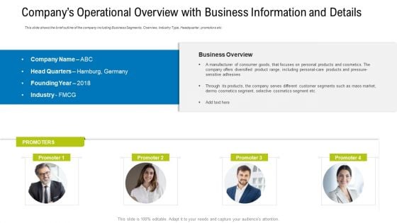 Companys Operational Overview With Business Information And Details Mockup PDF