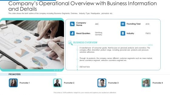 Companys Operational Overview With Business Information And Details Ppt Gallery Example PDF