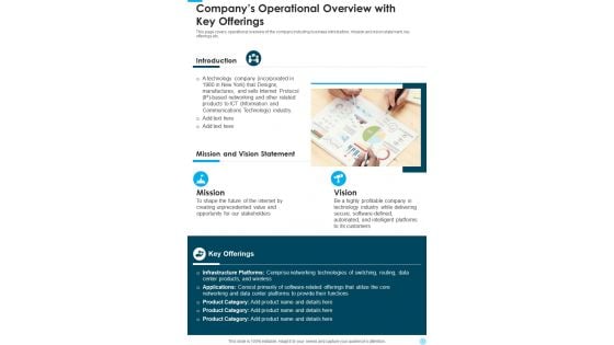 Companys Operational Overview With Key Offerings One Pager Documents