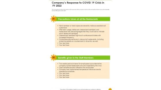 Companys Response To COVID 19 Crisis In FY 2022 One Pager Documents