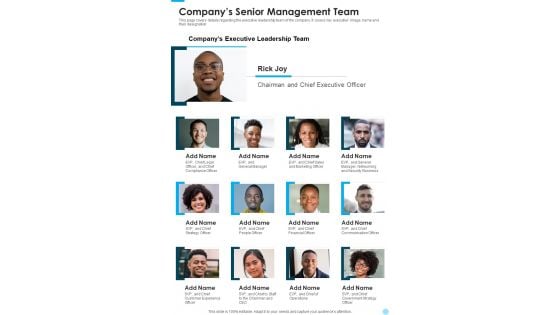 Companys Senior Management Team One Pager Documents Companys Senior Management Team One Pager Documents