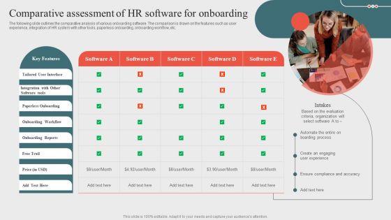 Comparative Assessment Of HR Software For Onboardingoptimizing Business Processes Through Automation Clipart PDF