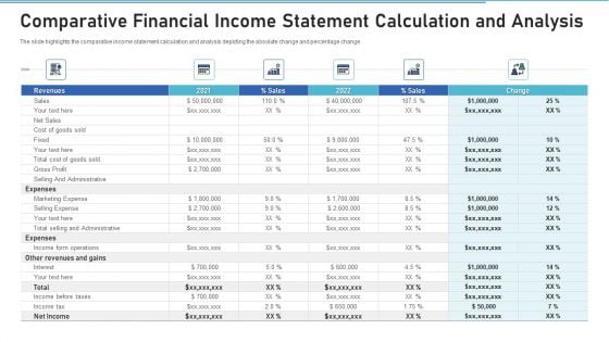 Comparative Financial Income Statement Calculation And Analysis Icons PDF