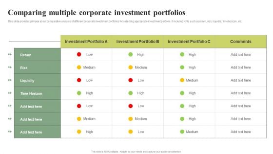 Comparing Multiple Corporate Investment Portfolios Effective Planning For Monetary Mockup PDF