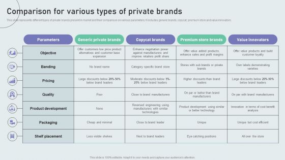 Comparison For Various Types Of Private Brands Techniques To Build Private Label Brand Professional PDF