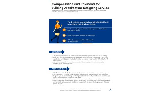 Compensation And Payments For Building Architecture Designing Service One Pager Sample Example Document
