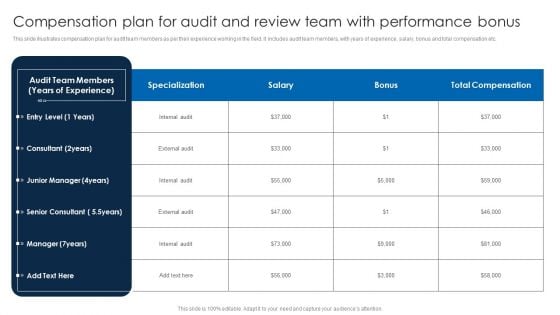 Compensation Plan For Audit And Review Team With Performance Bonus Pictures PDF