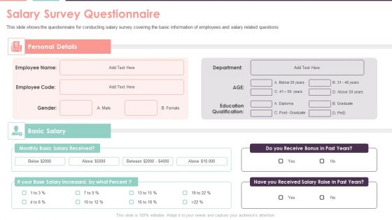 Compensation Survey Sheet Salary Survey Questionnaire Template PDF
