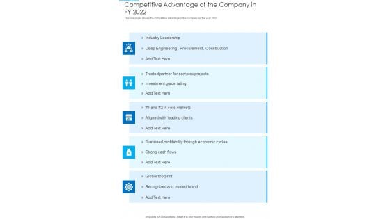 Competitive Advantage Of The Company In FY 2022 One Pager Documents