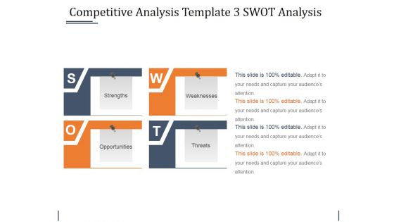 Competitive Analysis Template 3 Swot Analysis Ppt PowerPoint Presentation Inspiration Slide Download