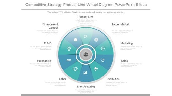 Competitive Strategy Product Line Wheel Diagram Powerpoint Slides