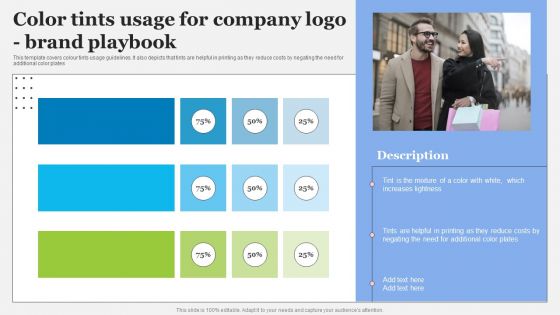 Complete Brand Promotion Playbook Color Tints Usage For Company Logobrand Playbook Clipart PDF
