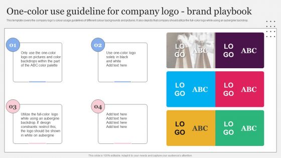 Complete Brand Promotion Playbook One Color Use Guideline For Company Logobrand Playbook Icons PDF