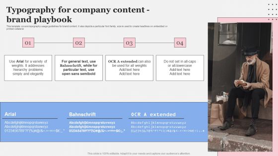 Complete Brand Promotion Playbook Typography For Company Contentbrand Playbook Icons PDF