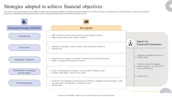 Complete Guide To KPMG Strategy For Driving Business Success Strategies Adopted Achieve Financial Objectives Icons PDF