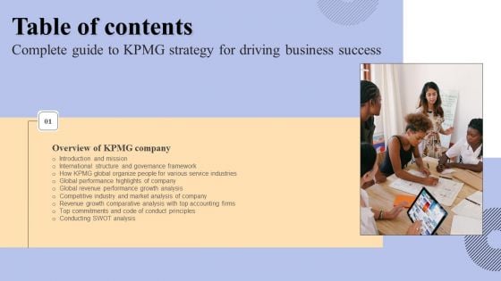 Complete Guide To KPMG Strategy For Driving Business Success Table Of Contents Infographics PDF