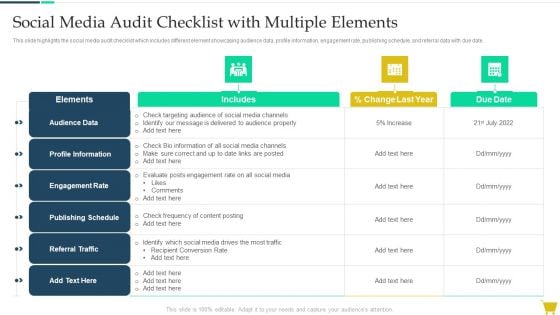 Complete Online Marketing Audit Guide Social Media Audit Checklist With Multiple Elements Designs PDF