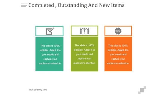 Completed Outstanding And New Items Ppt PowerPoint Presentation Portfolio Completed Outstanding And New Items Ppt PowerPoint Presentation Portfolio
