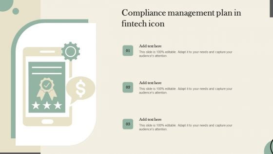 Compliance Management Plan In Fintech Icon Diagrams PDF