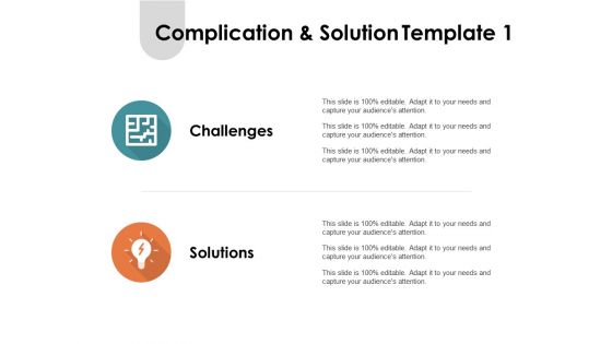 Complication And Solution Marketing Ppt PowerPoint Presentation Icon Maker