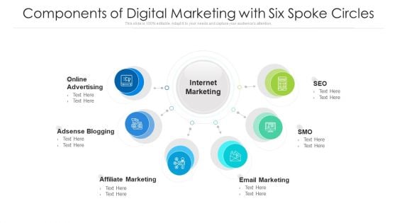 Components Of Digital Marketing With Six Spoke Circles Ppt PowerPoint Presentation File Visual Aids PDF